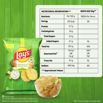 Lay's American Style Potato Chips - Cream & Onion, 58 GRAMS