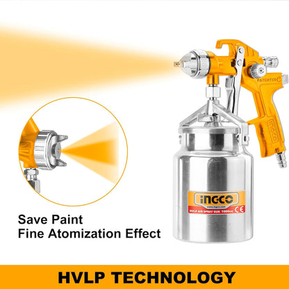 INGCO HVLP Air Spray Gun, Paint Spray Machine,1000 ml Capacity, 2.5-3.5 Bar Pressure, Suitable for Base Coat