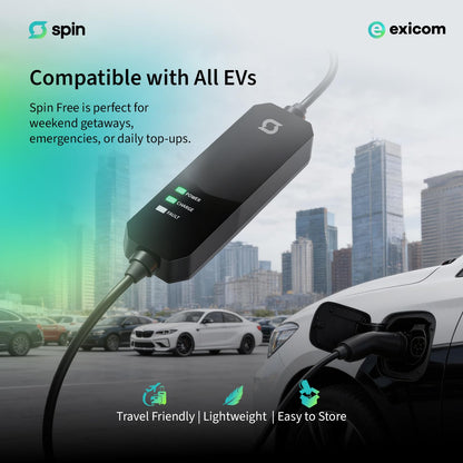 Exicom 3.3 kW Spin Free | Portable ev car Charger for Electric Vehicle AC Charging | ARAI and BIS Certified