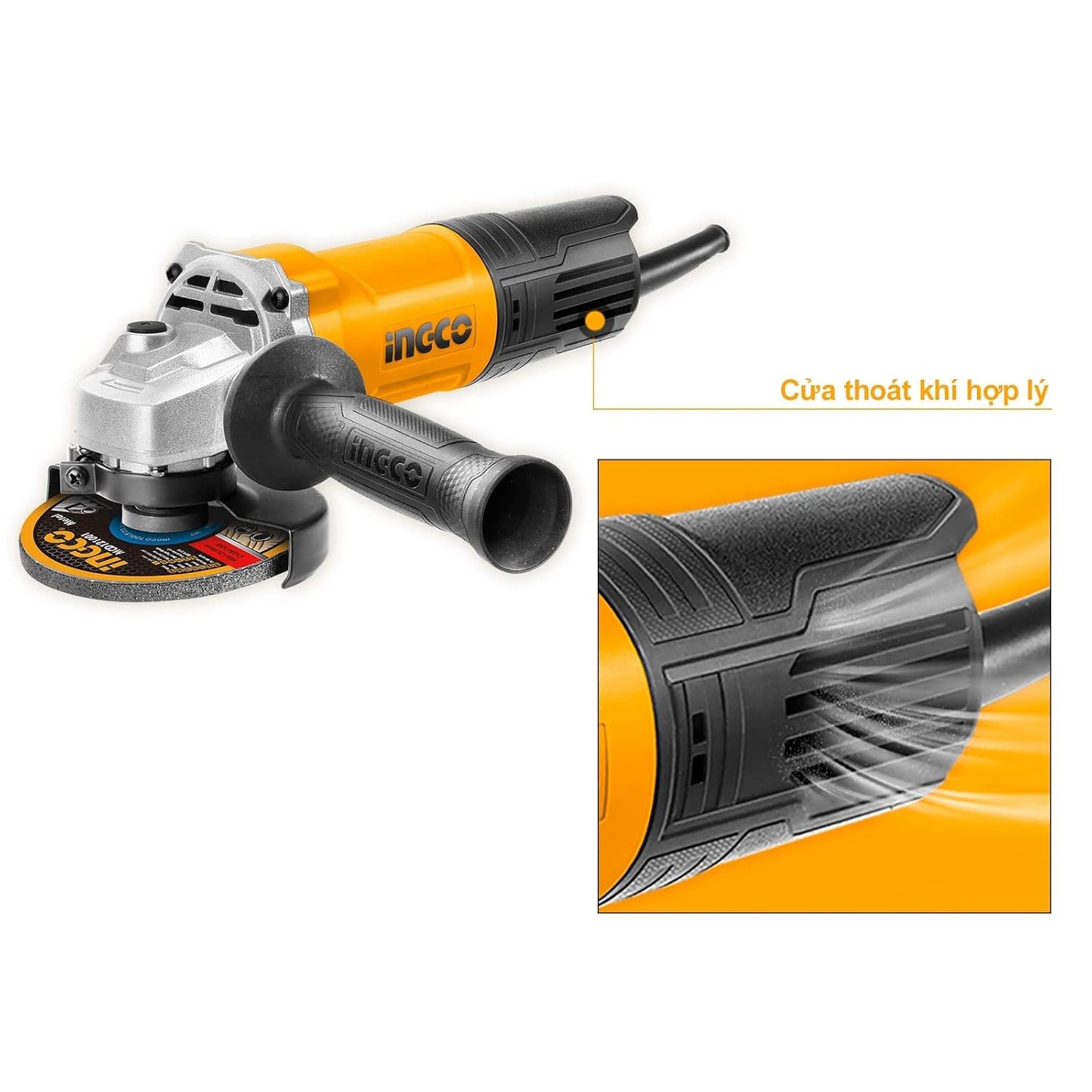 INGCO Angle Grinder, 100mm | 750W | 12000 RPM Power Grinder, Electric Metal Grinder with 1 pcs Auxiliary Handle