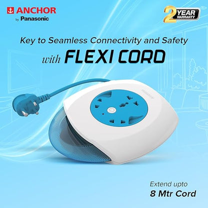 ANCHOR By Panasonic 6A Flexi Cord 3 Pin 4 Mtr Universal Socket With Indicator (Blue & White), Round, 240 Volts