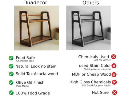 Udaipur Handicrafts Wooden Kitchen Rack Organizer 2 Tier Shelf | Multipurpose Solid Teak Wood Storage Organizer | Grocery Spice Rack | Sugar Containers, Jars, Bottles Holder for Kitchen Countertop (Food Safe)