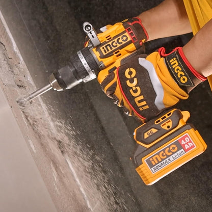 INGCO 20V Cordless Brushless Impact Drill 96NM, Variable Speed 500/2000RPM, 13mm Chuck, 22+1+1 Torque, Auxiliary Handle, with 2Pcs 4.0Ah Battery and 1Pcs Charger, Packed by Carrying Case CIDLI209686