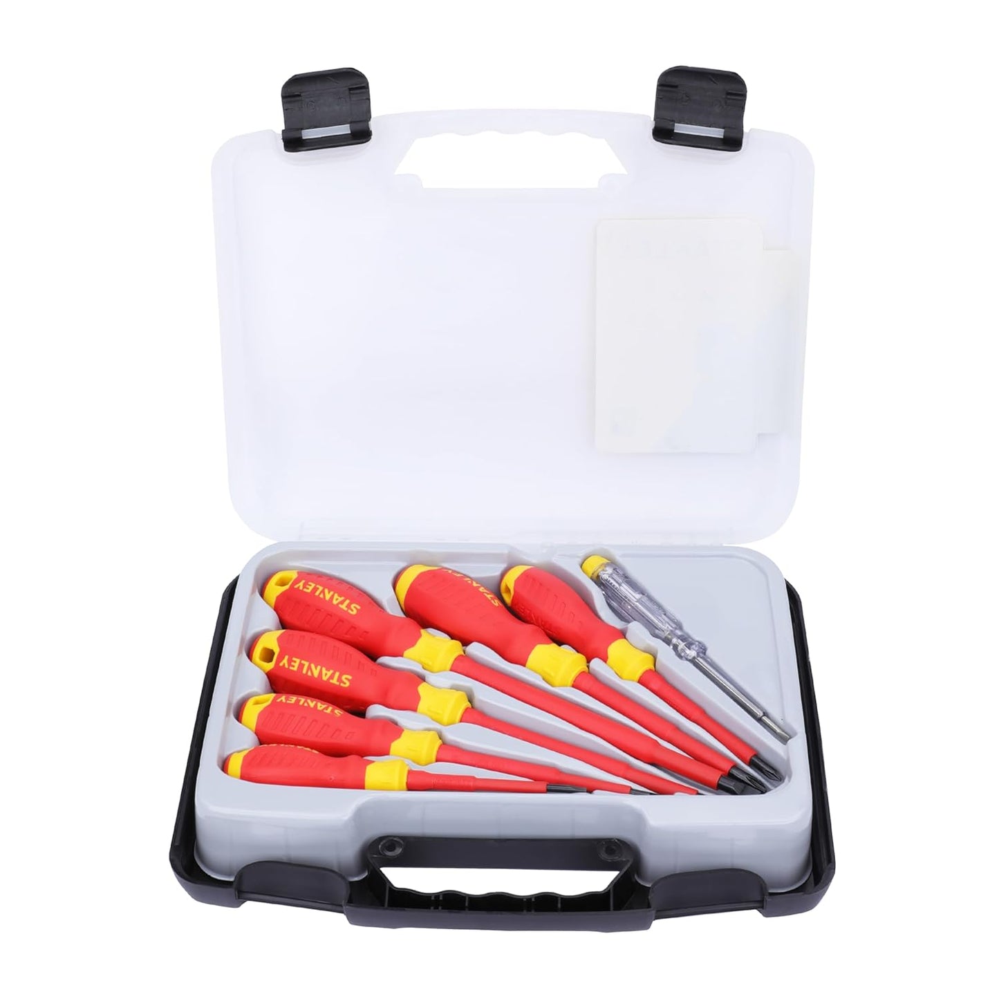 STANLEY STMT60175 VDE 6-Piece Screwdriver Set With Bonus Tester, Shock-Resistant, Anti-Slip Handle, Ideal For Repair Of Electric Vehicles, Red and Yellow