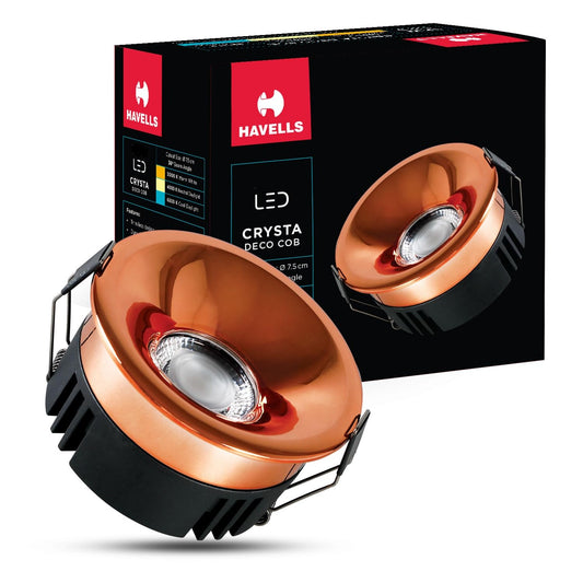 Havells Crysta Deco Cob 7W 4K Rose Gold,Led-Spotlights,Energy Efficient,Long Life of 25000 Burning Hours,Beam Angle of 36°,Metal Body Cob with Independent Driver,Natural Daylight (4000K)