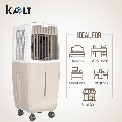 Havells Kalt 24L Personal Air Cooler for home | Powerful Air Delivery | Low Noise, Knob Panel | Everlast Pump | 4 Way Air Deflection | High Density Honeycomb Pads | Heavy Duty (White/Champagne Gold)