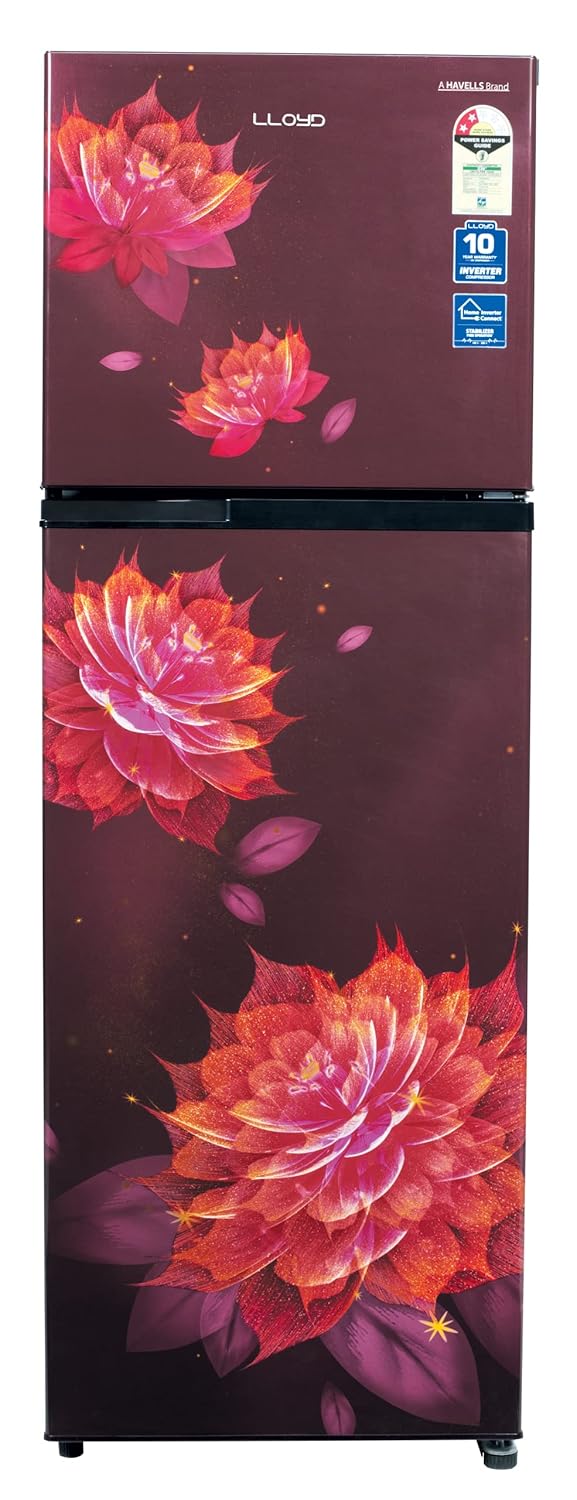 Havells-Lloyd Refrigerator Double Door 283L 2Star Inverter Sakura Red Toughened Glass/3N GLFF292ASRT1PB, Free 1 Year Extended warranty