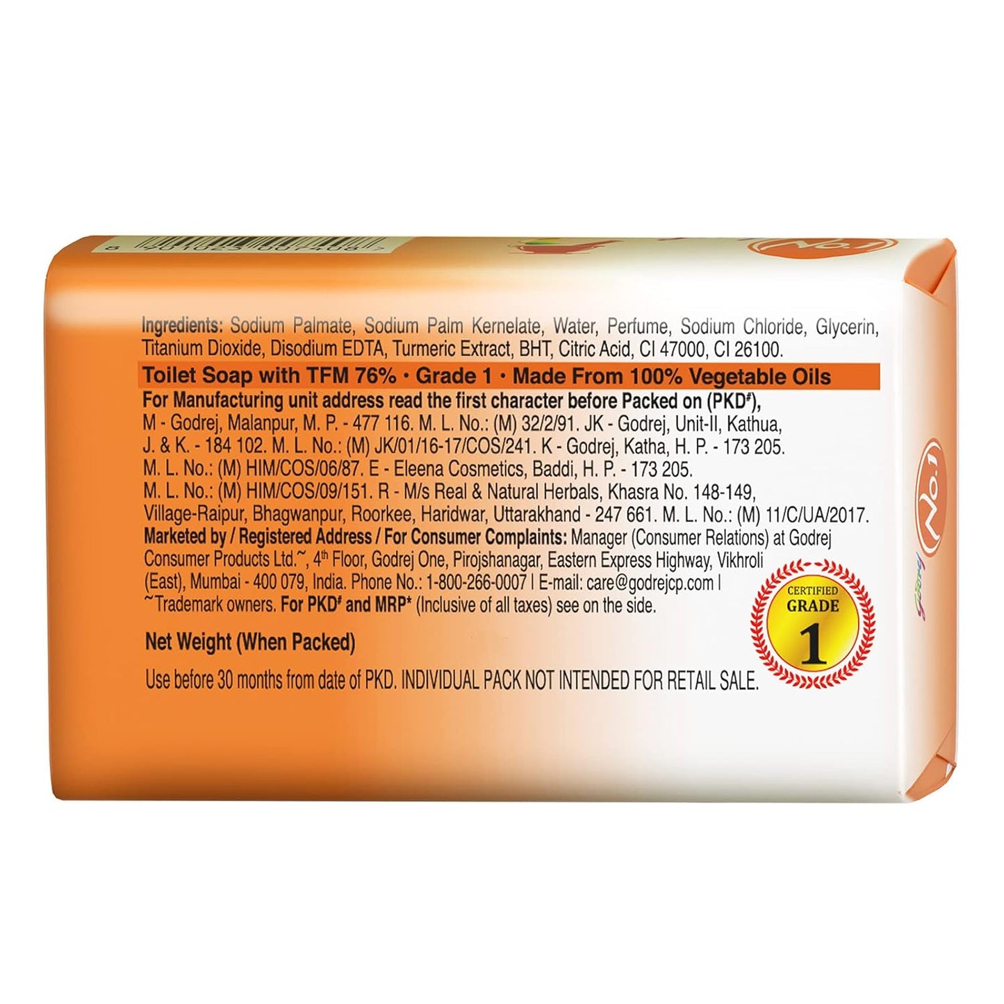 Godrej No.1 Bathing Sandal & Turmeric Grade 1 Soap with Long-lasting Fragrance (150g each)- Combo Pack of 4