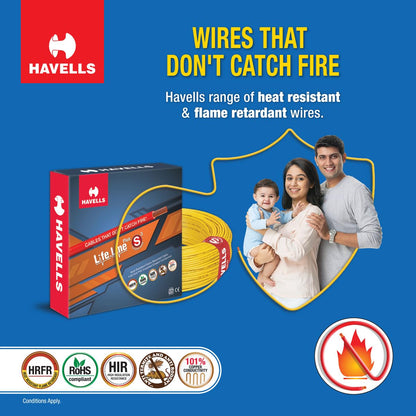 Havells LifeLine+ S3 | 1 sq.mm Copper Wire (180m-Blue)| Class 2 Conductor (100% Copper), Heat Resistant & Flame Retardant - Ideal for Domestic & Industrial Use (WHFFDNBL11X07)