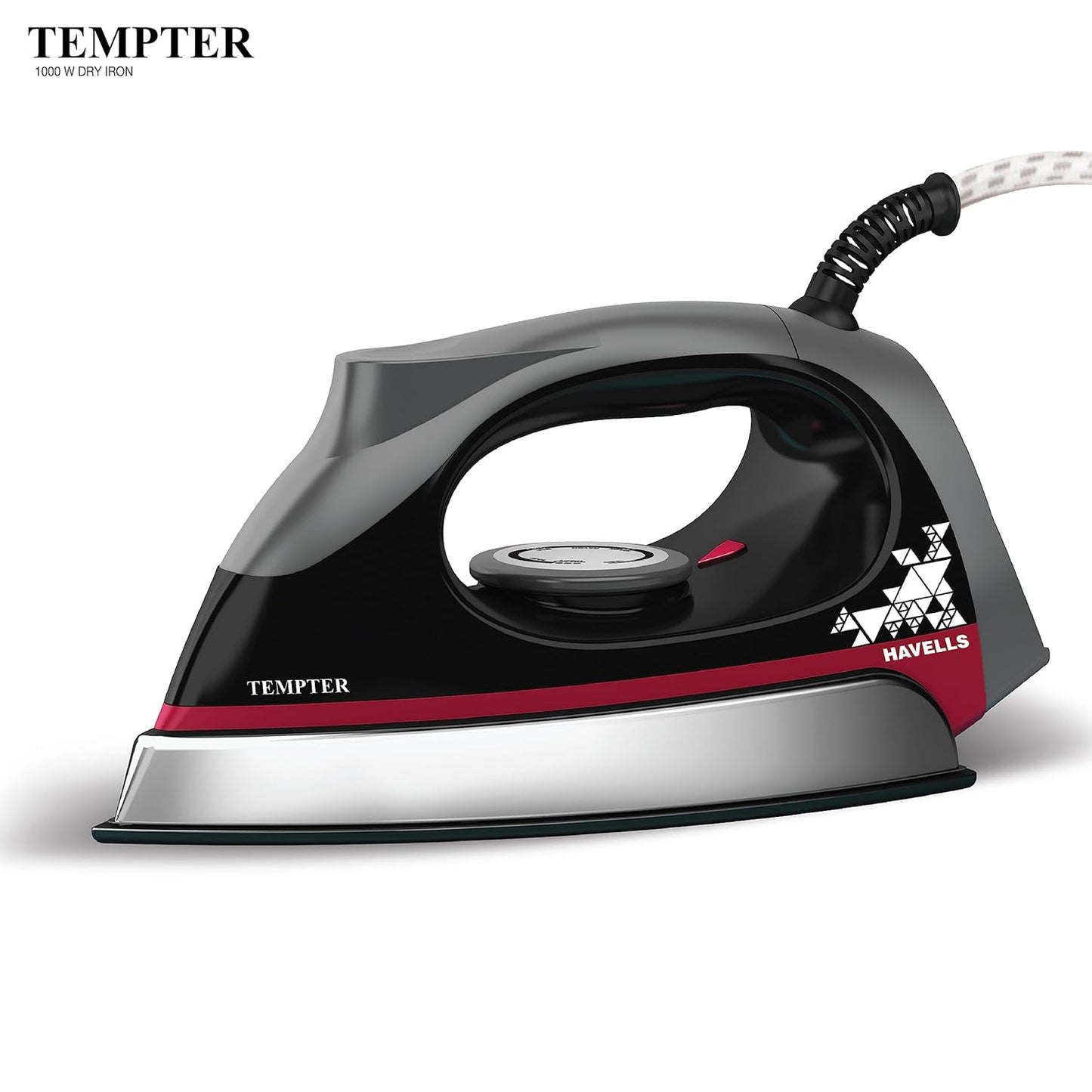 Havells Abs Tempter 1000 Watts Dry Iron Press With Greblon E2 Grade Non-Stick Coated Sole Plate Aerodynamic Design With Shock Proof Front 2 Year Warranty