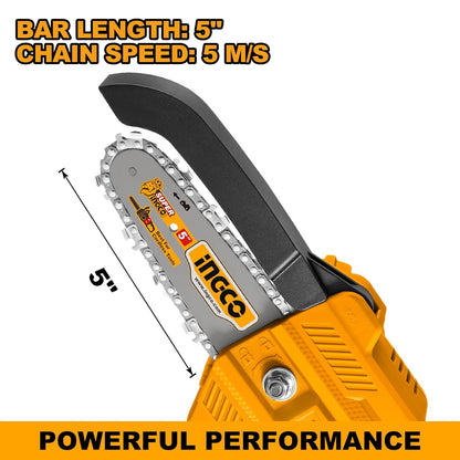INGCO 20V Cordless Pruner Saw, Electric Mini Chain Saws, 5 m/s, With 1Pcs 2.0Ah Battery And Charger, With Saw Chain & 13mm Saw Bar
