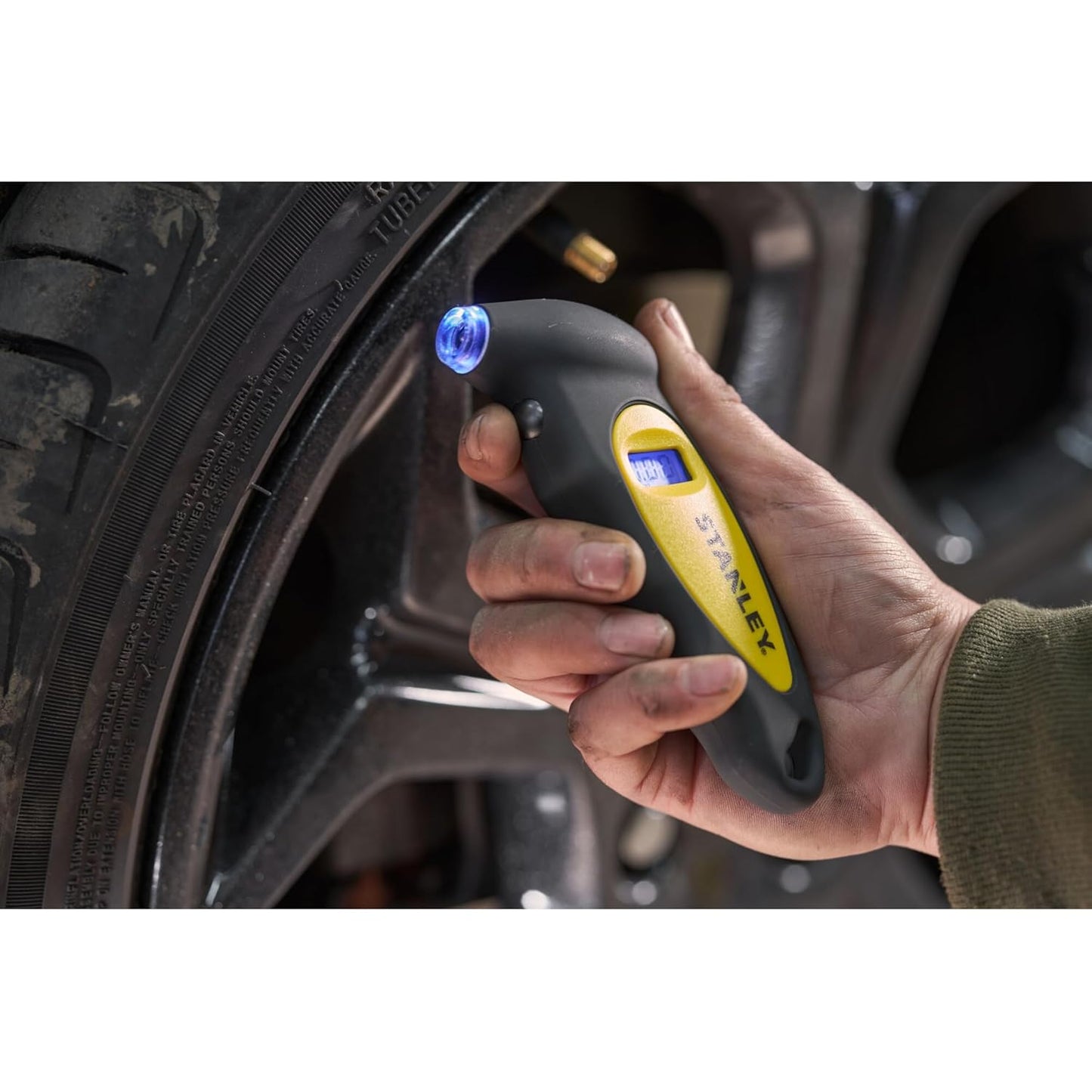 STANLEY STHT80874-0 Digital Tire Pressure Gauge with Integrated LED Display for Accurate Pressure Readings for Cars and Bikes, 0 to 6.2 Bar Working Pressure Range, 1 Year Warranty, YELLOW & BLACK