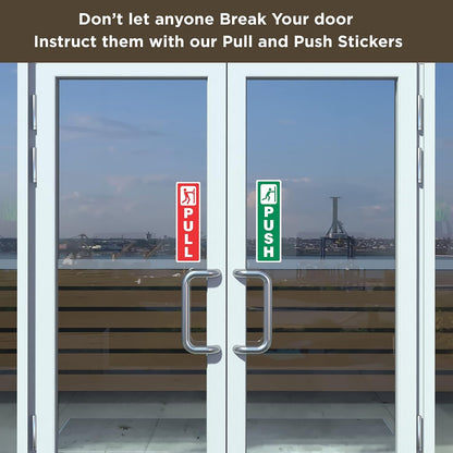 Akshar Arts Bhuwana Self Adhesive Push and Pull Sign Stickers For Glass, Wood, or Metal Doors | Easy to Apply, Design for Home, Office, Business (Set of 4)