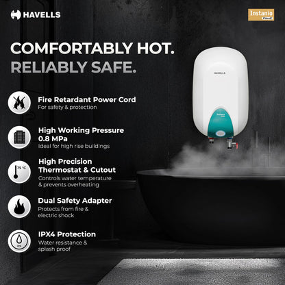 Havells Instanio Prime 25 Litre Storage Water Heater (Geyser) |Temp. Sensing Color Changing LED Indicator | Glass Coated Anti Rust Tank | Warranty: 5 Year on Tank | High Rise Compatible (White Blue)