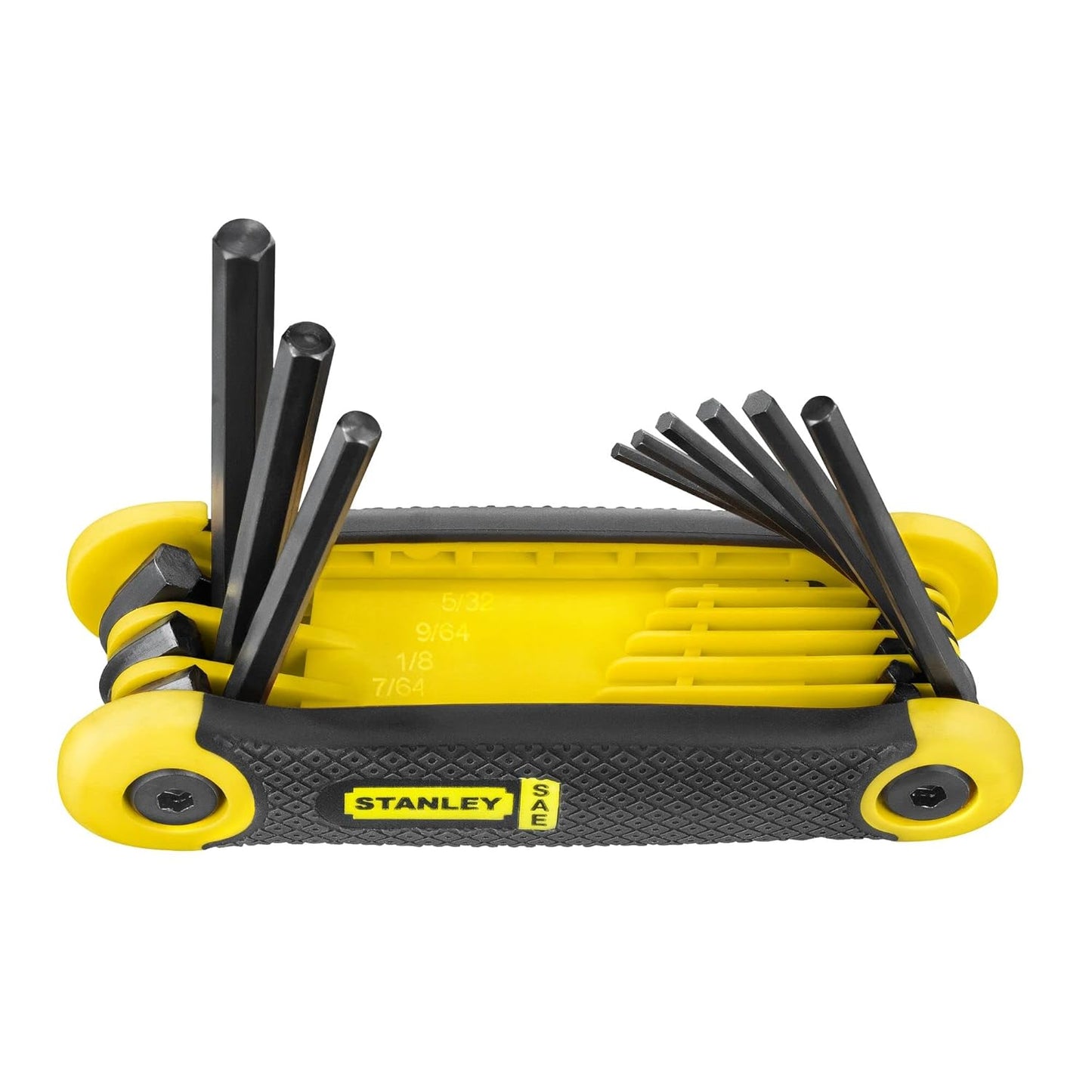STANLEY 2-69-265 9-Pc. Folding Metric Key Set, Black Phosphate Finish, Chamfered Edge, Comfortable Handle, LxWxH: 16x5x4cm, 0.152 Kg, Keys Stored in Size Marked Order for Easy Access & Identification