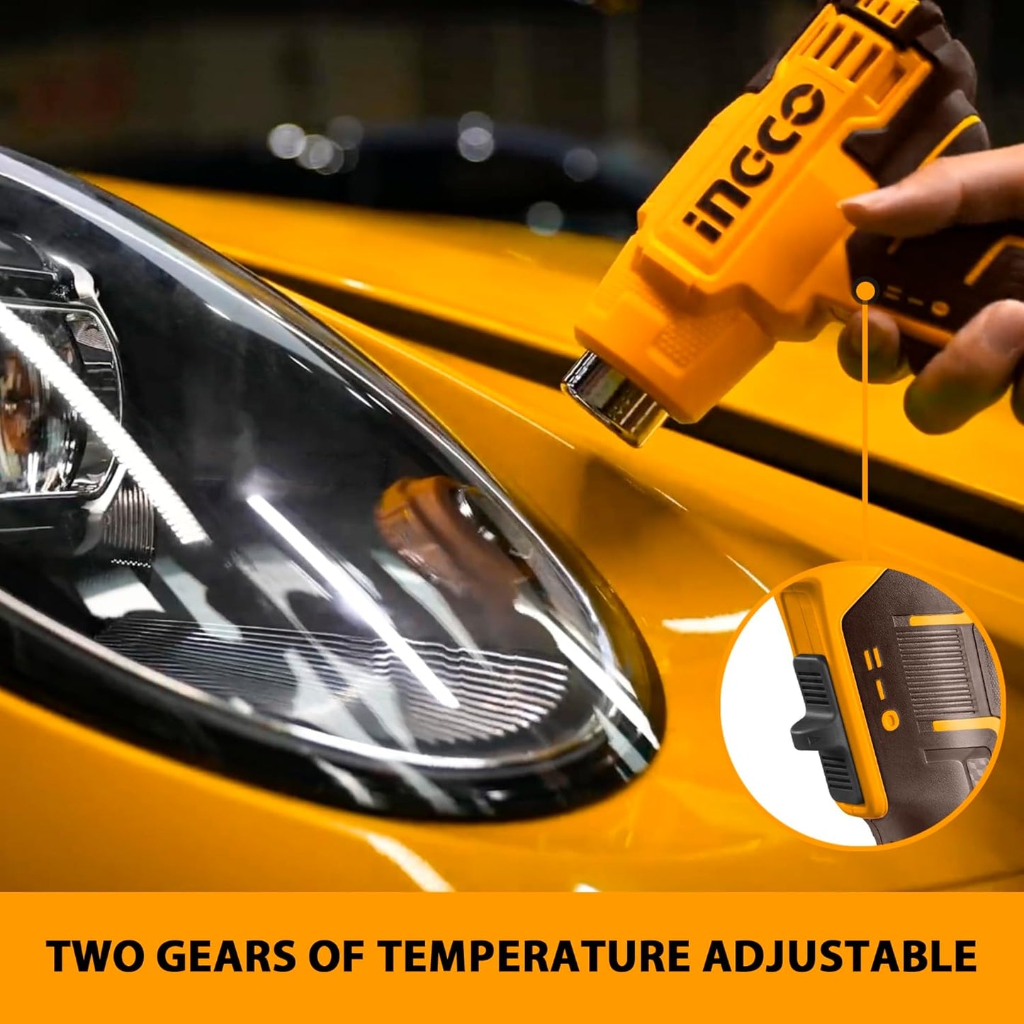 INGCO Cordless Hot Air Gun with 4.0Ah Battery and Charger, Max 1022°F(550°C) 20V Portable Heat Gun Packed by Plastic Box, 3Pcs Nozzle for Pipe Bending, Shrinking, Paint Stripping HGLI20025