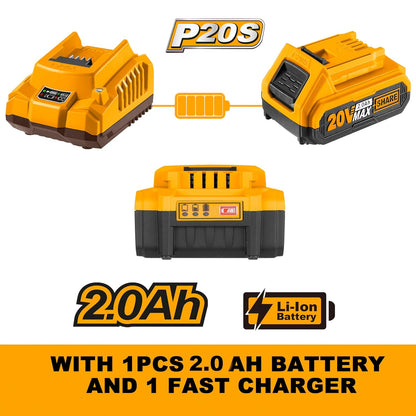 INGCO Cordless Random Orbital Sander, 10000 rpm, Bottom size: 125mm, With 1pcs 2.0Ah Battery and Charger, With 5 PCS sand paper