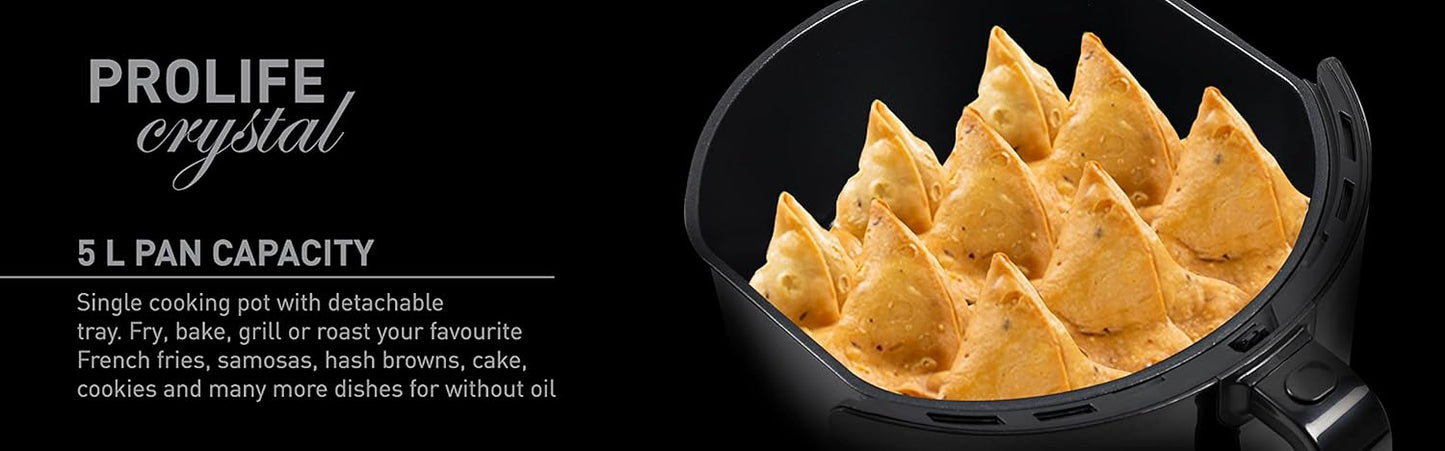 Havells Prolife Crystal Digital Air Fryer 5.5L, 1500W|D 8 Pre-sets| Aerocrisp Technology with 85% Less Oil Cooking| Dehydrator Mode| Auto-Shutoff|See-Through Window| 2Yr Door Step Warranty by Havells