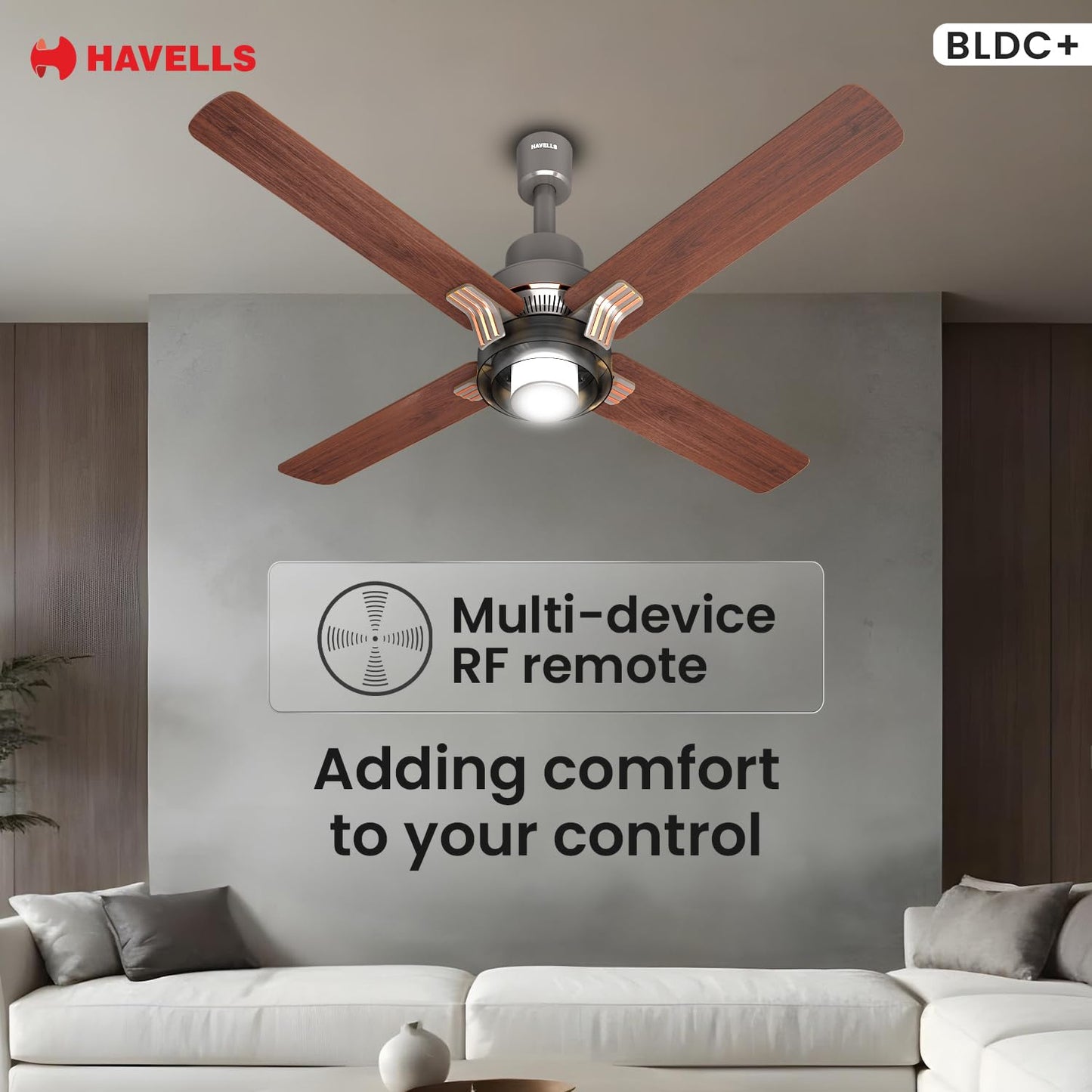 Havells 1320Mm Florette Underlight Bldc Motor Ceiling Fan|Remote Controlled, High Air Delivery Fan|5 Stars Rated, Upto 60% Energy Saving, 2 Year Warranty|(Pack Of 1, Smoke Brown Wood)
