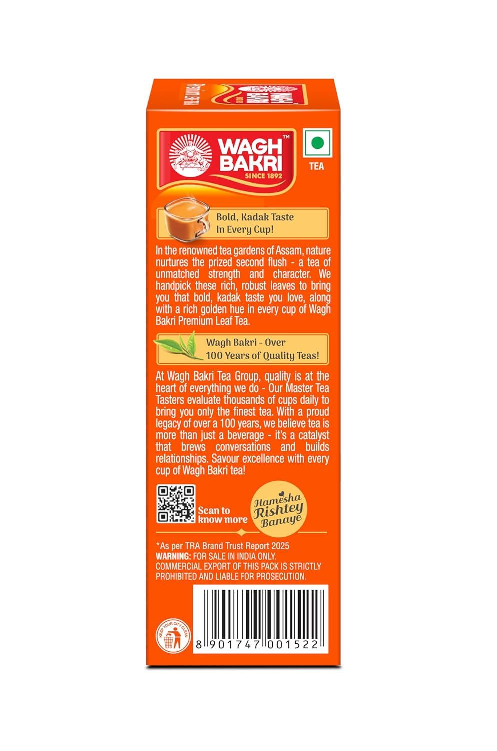 Wagh Bakri Assam, Premium Leaf Tea Carton Pack,500 Gram, assam