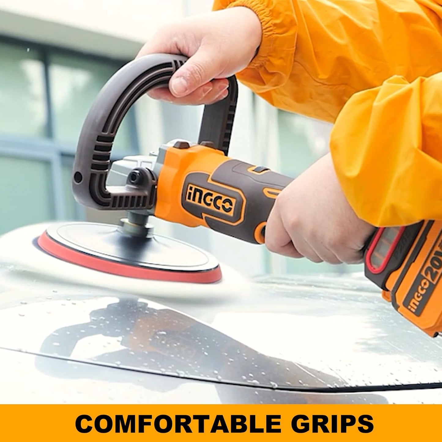 INGCO 20V Cordless Rotary Polisher 180mm Car Polisher M14, 7 Variable Speed, Buffer and Sander with 1Pcs 4.0Ah Battery & Charger, 1Pcs Tool Bag