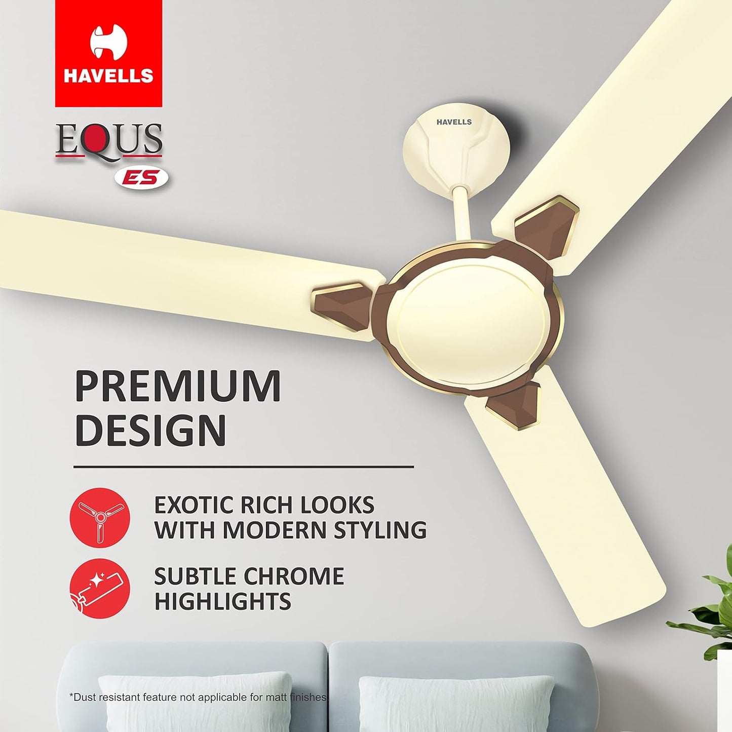 Havells 1200mm Equs ES Ceiling Fan | Premium Finish, Decorative Fan, Elegant Looks, High Air Delivery, Energy Saving, 100% Pure Copper Motor | 2 Year Warranty | (Pack of 1, Bianco Bronze) 1 Star