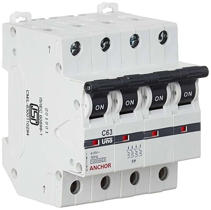 Anchor by Panasonic UNO 63 Amp Four Pole C Curve MCB | ISI Marked Four Pole 63A Miniature Circuit Breaker (98048-2)