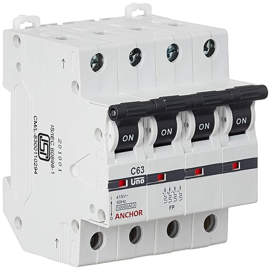 Anchor by Panasonic UNO 63 Amp Four Pole C Curve MCB | ISI Marked Four Pole 63A Miniature Circuit Breaker (98048-2)