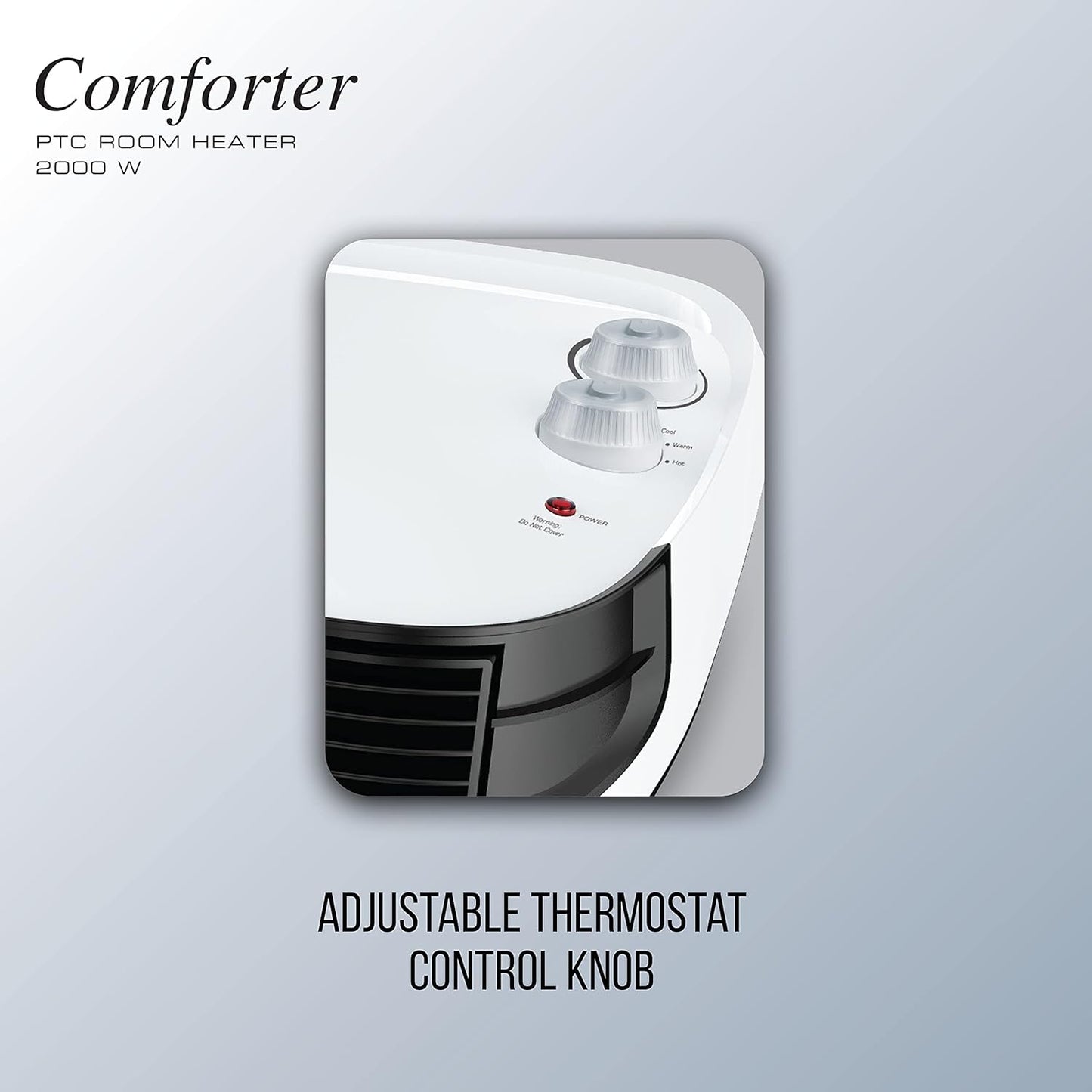 Havells Comforter 2000 Watt Room Heater with Overheat Protection| Easy to Carry for Bedroom and Office| Adjustable Thermostat Control Knob & Adjustable Vent for Air Delivery (White and Black)