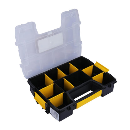 STANLEY STST1-70720 Professional Heavy Duty 10 Compartment Sort Master Light Organizer, 2.5 Kg Weight Capacity, Customizable 8 Removable Dividers, Polypropylene Textured Lid, 11.6x29.3x22.4 cm