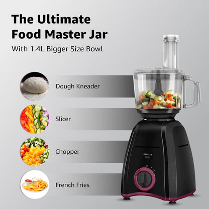 Havells Unity 750W Food Processor | 4 Jars – Juicer, Mixer, Grinder & Chopper (All-in-One) | Compact Design | 3 Speed Control + Pulse| For Dry & Wet Grinding| 2 Years Door Step Warranty by Havells