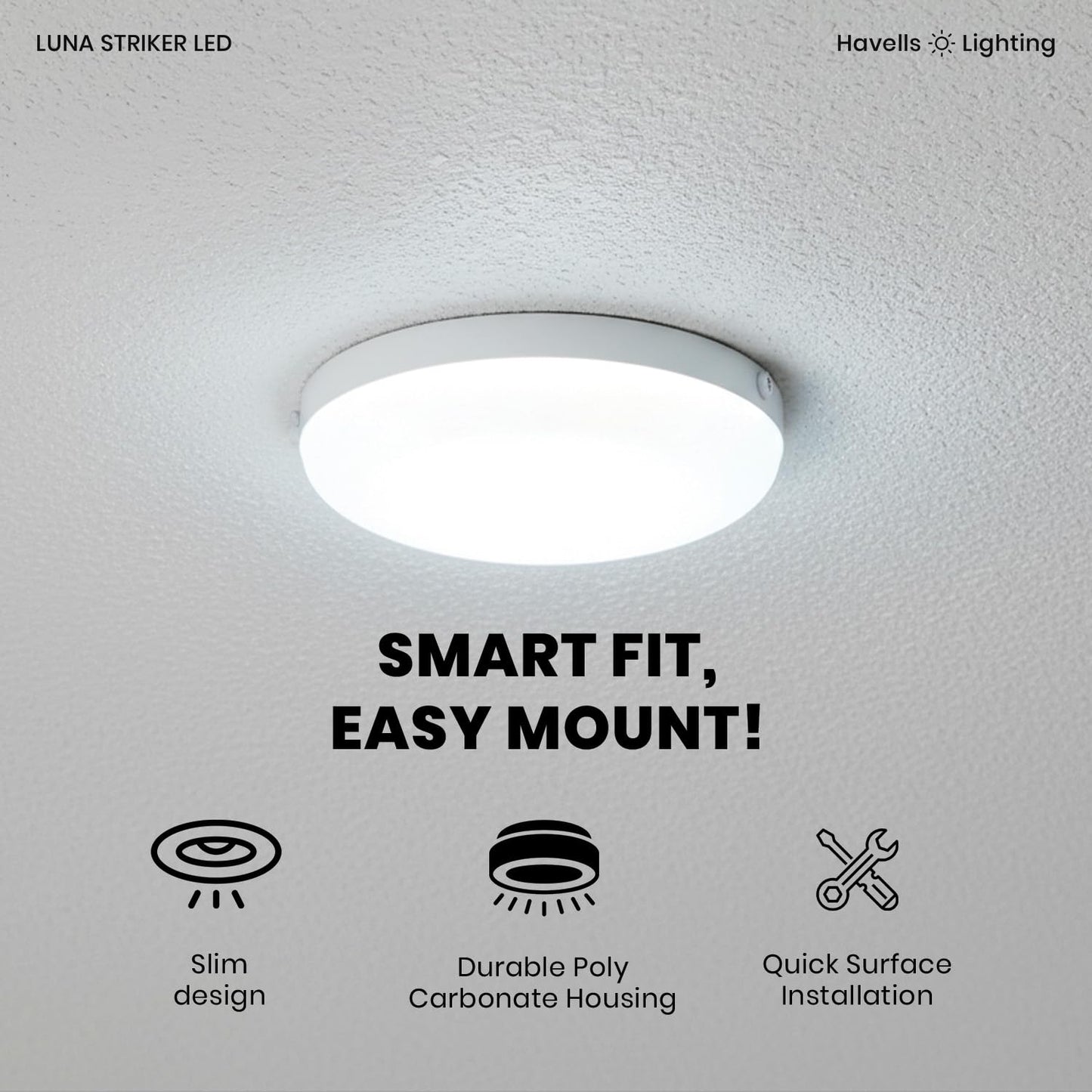 Havells Luna Striker Led 5W 4000K,Led-Spotlights,Energy Efficient,Long Life of 25000 Burning Hours,Pc Housing with DOB Design to Fit in Small Spaces,Pc Housing with DOB Design,Natural Daylight(4000K)