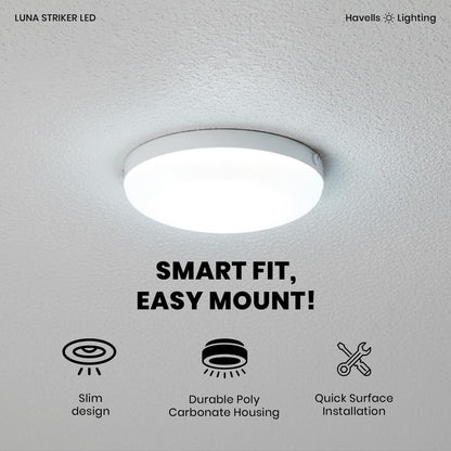 Havells Luna Striker Led 5W 4000K,Led-Spotlights,Energy Efficient,Long Life of 25000 Burning Hours,Pc Housing with DOB Design to Fit in Small Spaces,Pc Housing with DOB Design,Natural Daylight(4000K)