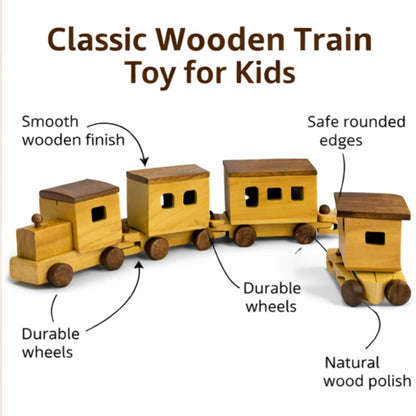 UdrCrafts® Wooden Toy Train for Kids, Pull Along Train with Wooden Blocks, Educational Montessori Toy, Non-Toxic, for Boys Girls Age 1 2 3 Years