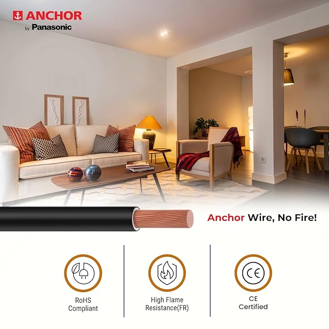 Anchor by Panasonic 2.5 mm COPAPro FR Electrical Wire, 90 Meter Fire Resistant Single Core PVC insulated Pure Copper Wire, Anti Rodent Anti Termite Flexible Wire for Connections