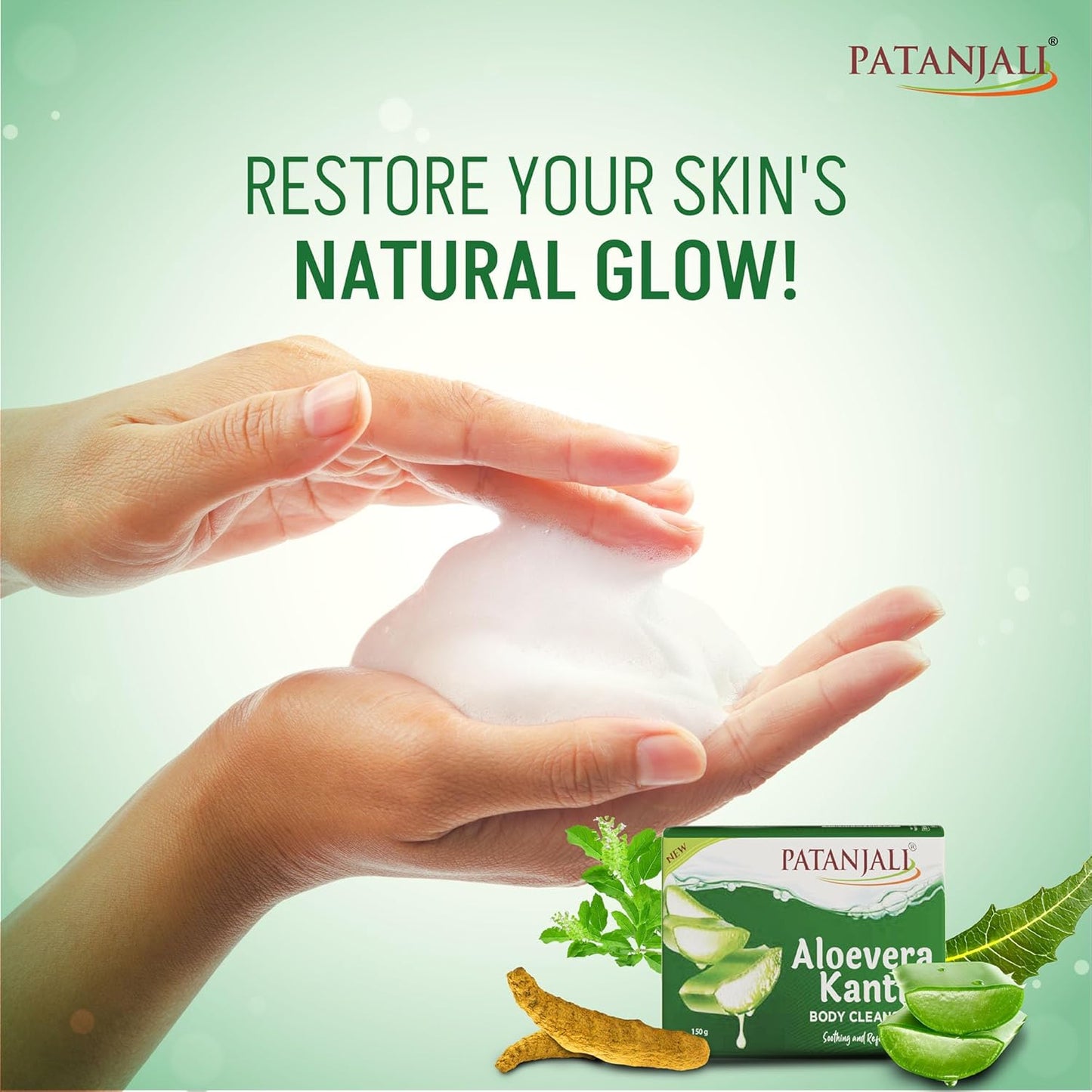 Patanjali Aloe Vera Kanti Body Cleanser Soap for Men and Women(150g, Pack of 8), Nourishing & Moisturizing, Natural Aloe Vera Soap for Soft Skin
