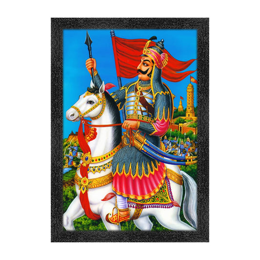 UdrCrafts® ( Pooja's Store ) Maharana Pratap Photo Frame, Black, 14x20 Inch, Sparkle Laminated 3598