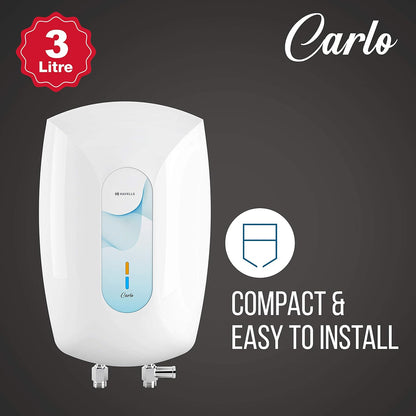 Havells Carlo 3 Litre Instant Water Heater (White Blue), Vertical Mounting