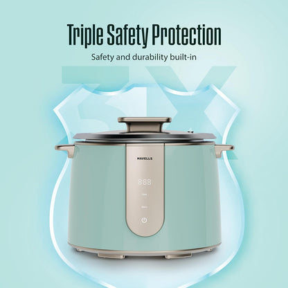Havells CRAFT Rice Cooker | Live Cooking Timer| Intuitive Touch Control | 6 hour Keep Warm Mode| 1.8 L Capacity | Triple Safety Protection | Food Grade Bowl | Energy Efficient Operation (Blue & Gold)