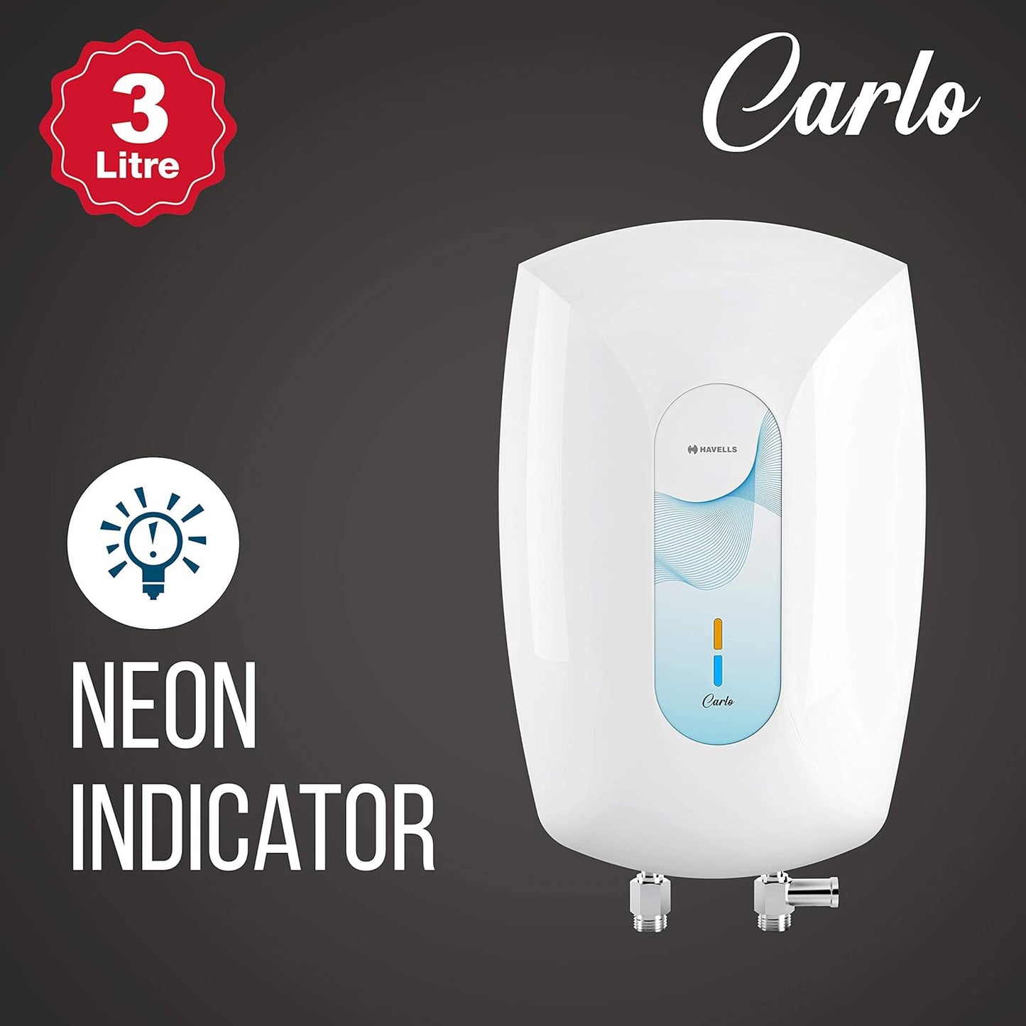 Havells Carlo 3 Litre Instant Water Heater (White Blue), Vertical Mounting