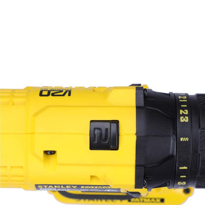 STANLEY FATMAX SCD700D2K 20V 13 mm Reversible Cordless Brushed Drill Machine Driver With 2x2.0Ah Li-ion Batteries, 1pc Charger, 2 Speed Gearbox & LED Worklight, 2 Year Warranty, YELLOW & BLACK
