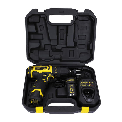 STANLEY SCH10D2K-IN(12 V)Brushed Cordless Hammer Drill Driver,2x2Ah Batteries&1.5A Charger,LED Light,Variable Speed Trigger Switch,Forward/Reverse Button,10mm Chuck,Clutch Setting 20+1,1 Year Warranty