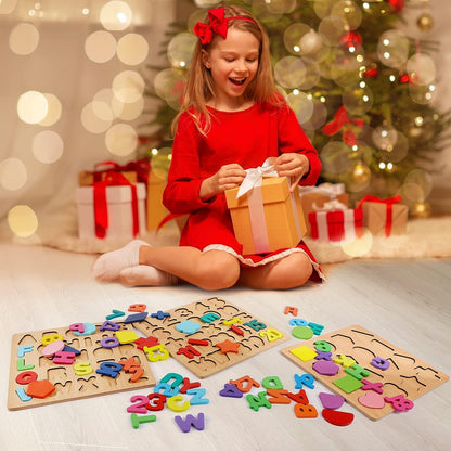 Udaipur HandiCrafts Wooden Learning Educational ABCD Board for Kids, Activity Toys for Toddlers & Preschoolers | ABCD Puzzle Set | Puzzle Toys for 2 Years Old Boys & Girls (Alphabets, Numbers & Shapes)