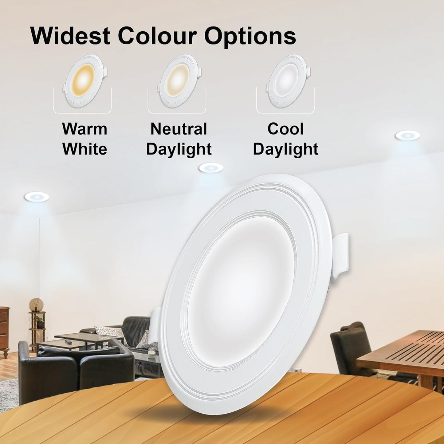 Havells Polycarbonate Luna 6W Downlight for Junction Box Round | Colour - Cool Day Light 6500K |3 inch Cutout, 22mm Height | High Voltage Protection Upto 4KV | Pack of 1