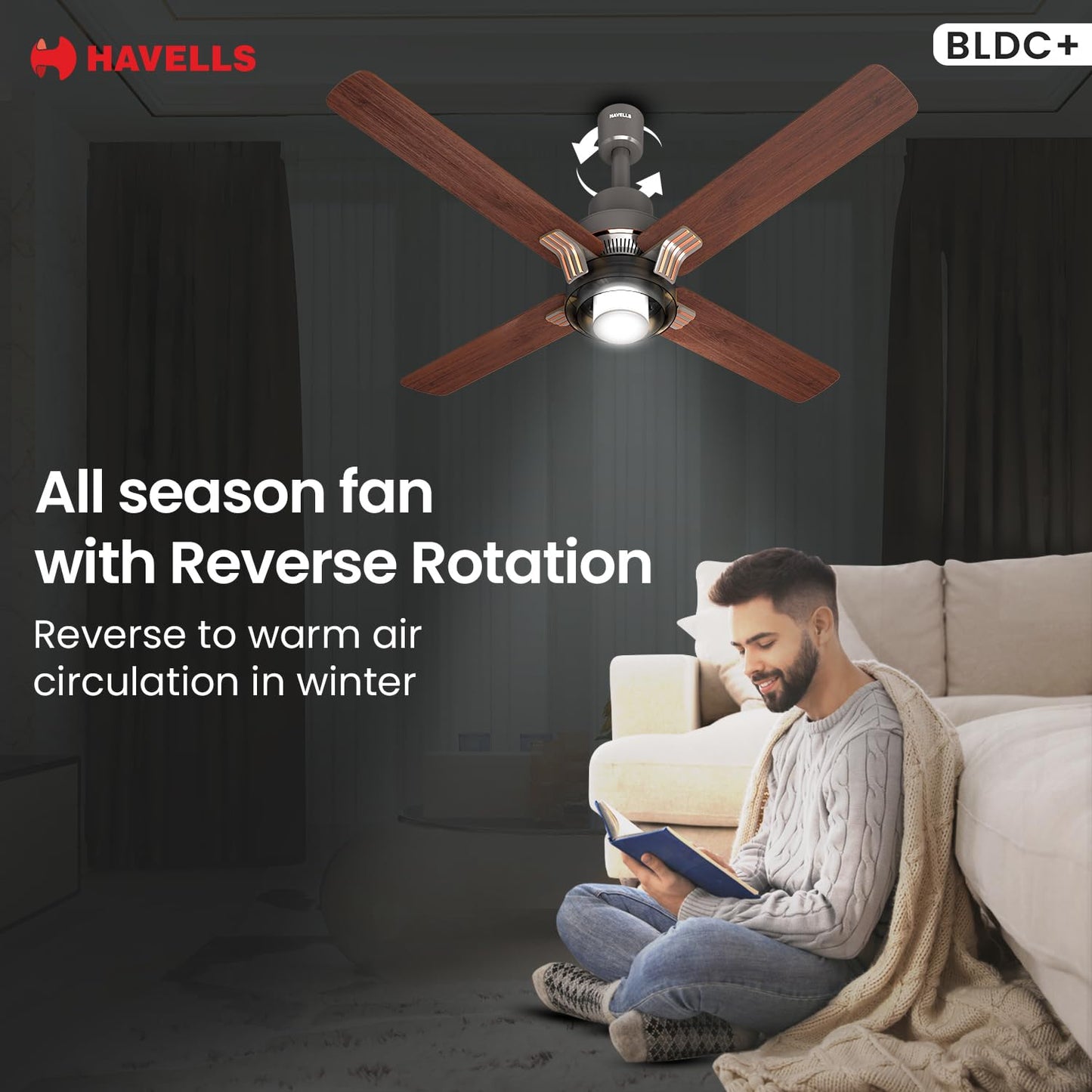 Havells 1320Mm Florette Underlight Bldc Motor Ceiling Fan|Remote Controlled, High Air Delivery Fan|5 Stars Rated, Upto 60% Energy Saving, 2 Year Warranty|(Pack Of 1, Smoke Brown Wood)