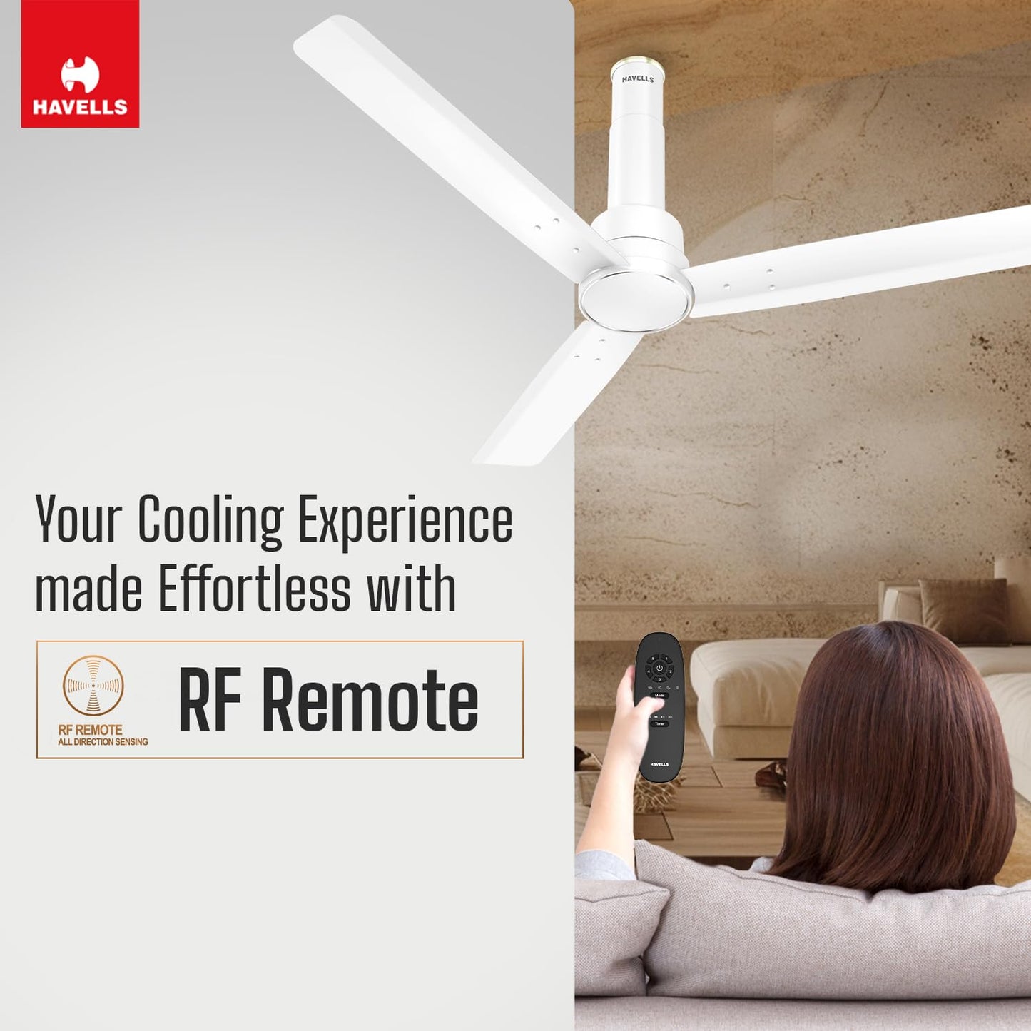 Havells 1200mm Elio BLDC Ceiling Fan | Remote Controlled, High Air Delivery Fan | 5 Star Rated, Upto 60% Energy Saving, 2+1* Year Warranty | (Pack of 1, Elegant White)