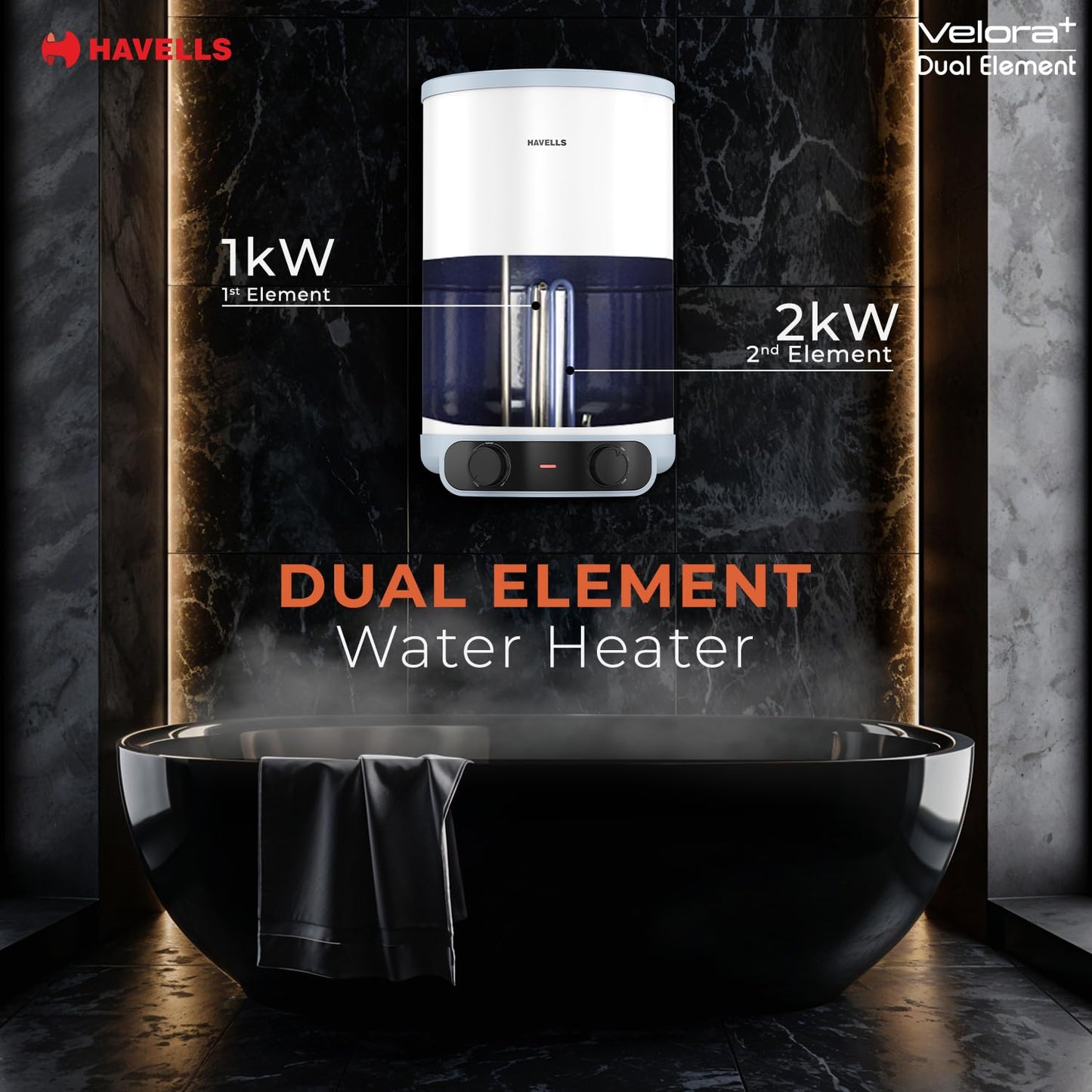Havells All New Velora+ 25L 5 Star 3-in-1 Convertible Storage Water Heater(Geyser)|Dual Element|33% Faster Heating|safe to use|7 Year Tank & 5 Year element Warranty|Free Installation & Flexi pipes