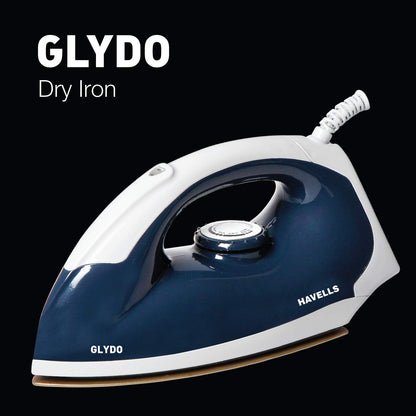 Havells Glydo 1000 watt Dry Iron With American Heritage Non Stick Sole Plate, Aerodynamic Design, Easy Grip Temperature Knob & 2 years Warranty. (Charcoal Blue)
