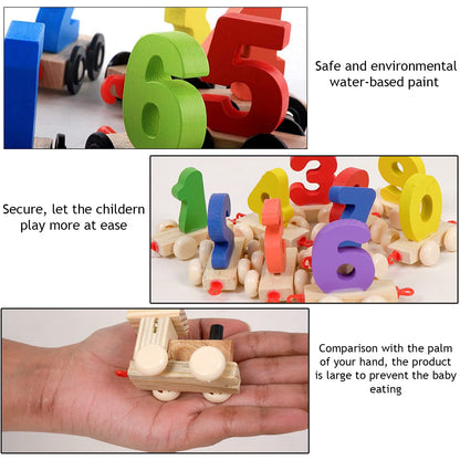 UdrCrafts® Wooden Digits 0 to 9 Number Train | Digits Number 0 to 9 Wooden Toy Train for Early Educational Kids (Multicolor)