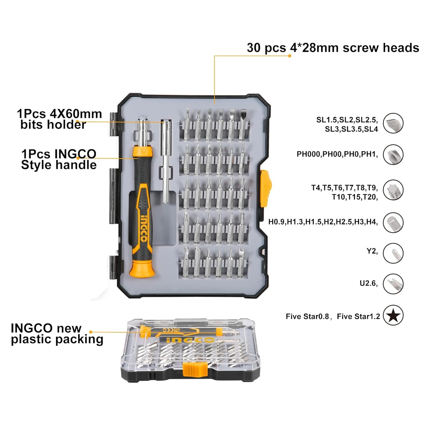 INGCO 32Pcs Precision Screwdriver Set With Case, Electronics Screwdriver With 30 Bits for DIY, Phone, Computer, Laptop, PC, Table, White